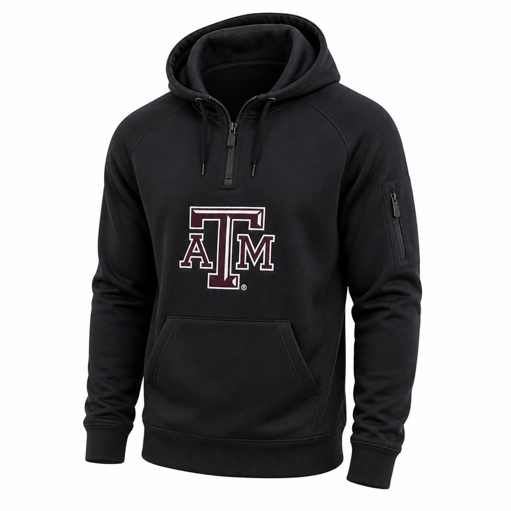 Texas A&M Aggies Hoodie Mens L Black 1/4 Zip Performance Jacket Embroidered Logo